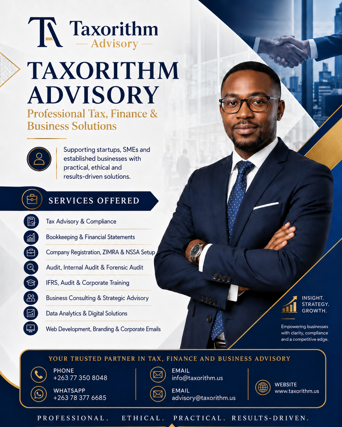 Taxorithm Advisory service overview showing professional solutions offered
